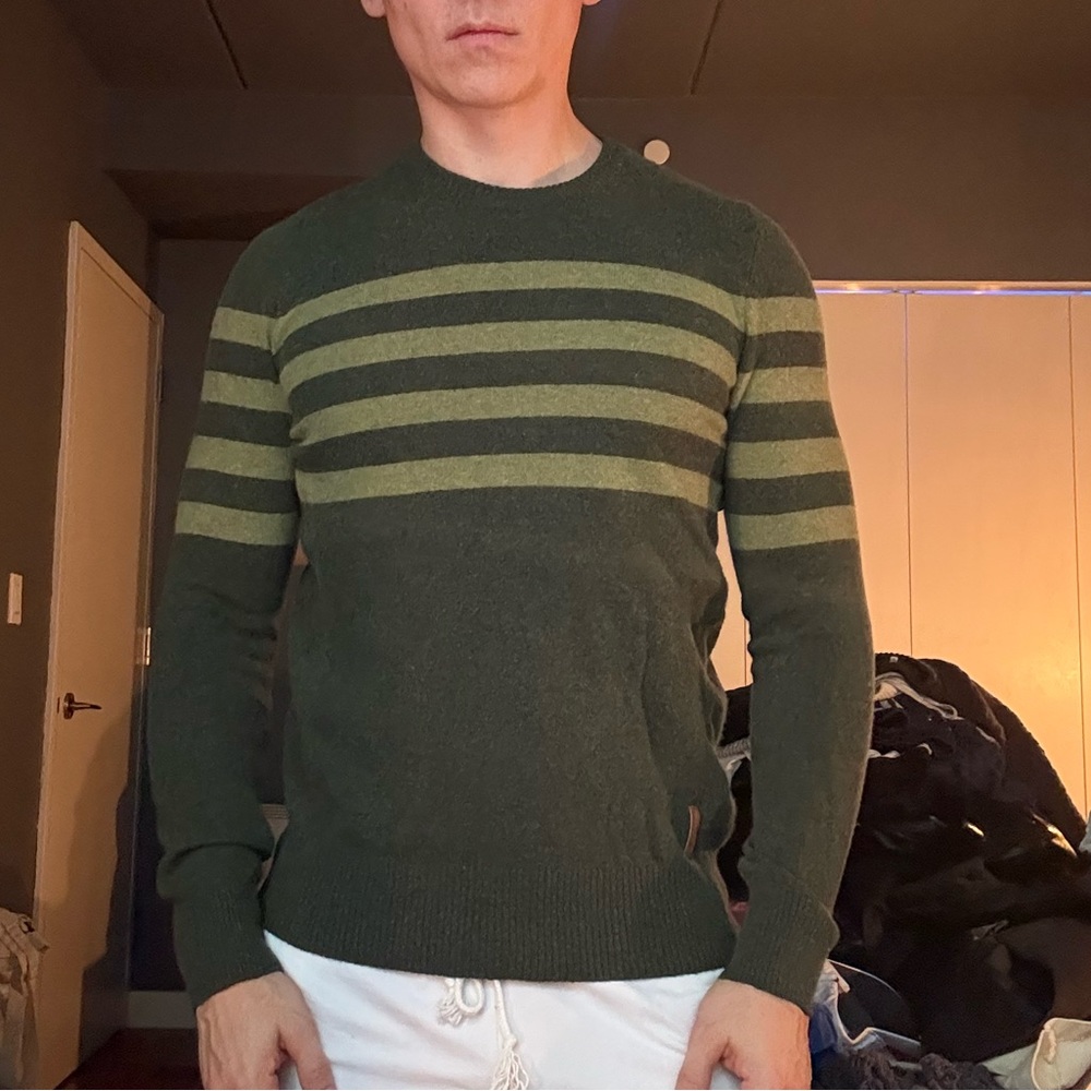 Ben Sherman Olive and Dark Green Striped Crewneck Sweater